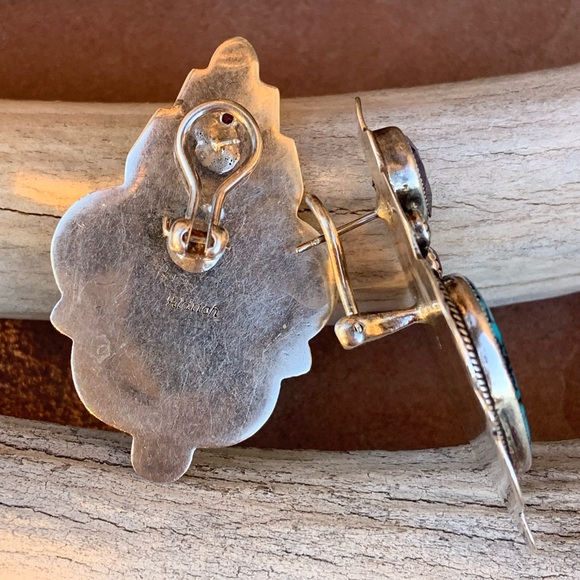 Aldrich Art Kingman Turquoise & Amethyst Inlay Heart Earrings - Picture 4 of 5